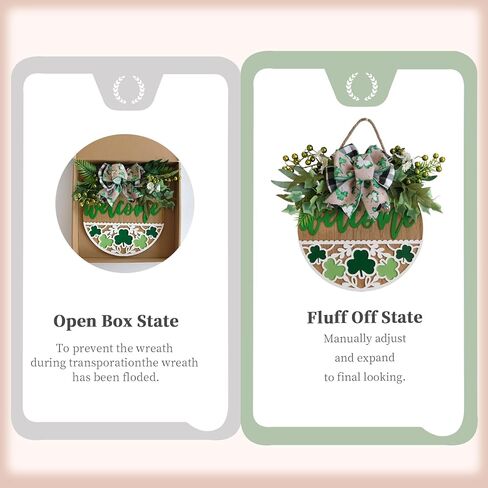 idyllic 16" St. Patrick’s Day Welcome Sign for Front Door St. Patrick’s Day Wood Door Wreath with Shamrock Carving Leaves Berries Bow Decoration for Home Farmhouse Spring Summer Indoor/Outdoor in Saudi Arabia