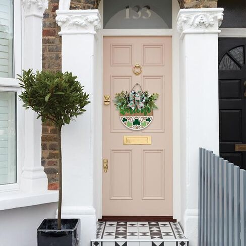 idyllic 16" St. Patrick’s Day Welcome Sign for Front Door St. Patrick’s Day Wood Door Wreath with Shamrock Carving Leaves Berries Bow Decoration for Home Farmhouse Spring Summer Indoor/Outdoor in Saudi Arabia
