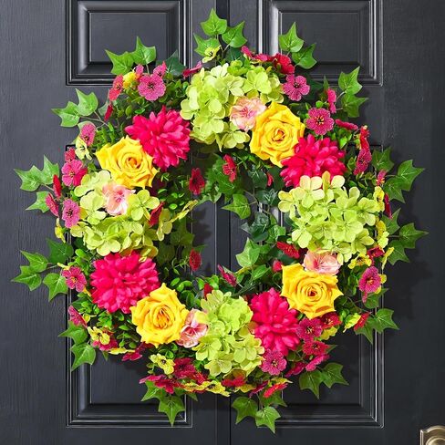 مارتين مول اكاليل الربيع للباب الأمامي 24 بوصه كبيره الربيع الصيف باب اكليلا نابض بالحياة الملونة الكوبية روز اكاليل الزهور الاصطناعية اكليلا من الزهور للداخلية في الهواء الطلق جدار مزرعة الشرفة نافذة الديكور in Kuwait