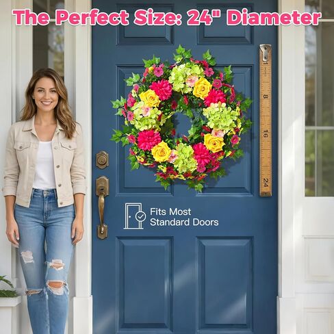 مارتين مول اكاليل الربيع للباب الأمامي 24 بوصه كبيره الربيع الصيف باب اكليلا نابض بالحياة الملونة الكوبية روز اكاليل الزهور الاصطناعية اكليلا من الزهور للداخلية في الهواء الطلق جدار مزرعة الشرفة نافذة الديكور in Kuwait