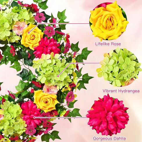 مارتين مول اكاليل الربيع للباب الأمامي 24 بوصه كبيره الربيع الصيف باب اكليلا نابض بالحياة الملونة الكوبية روز اكاليل الزهور الاصطناعية اكليلا من الزهور للداخلية في الهواء الطلق جدار مزرعة الشرفة نافذة الديكور in Kuwait