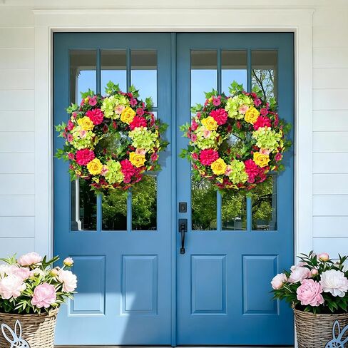 مارتين مول اكاليل الربيع للباب الأمامي 24 بوصه كبيره الربيع الصيف باب اكليلا نابض بالحياة الملونة الكوبية روز اكاليل الزهور الاصطناعية اكليلا من الزهور للداخلية في الهواء الطلق جدار مزرعة الشرفة نافذة الديكور in Kuwait