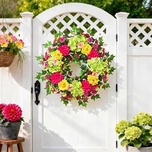 مارتين مول اكاليل الربيع للباب الأمامي 24 بوصه كبيره الربيع الصيف باب اكليلا نابض بالحياة الملونة الكوبية روز اكاليل الزهور الاصطناعية اكليلا من الزهور للداخلية في الهواء الطلق جدار مزرعة الشرفة نافذة الديكور in Kuwait