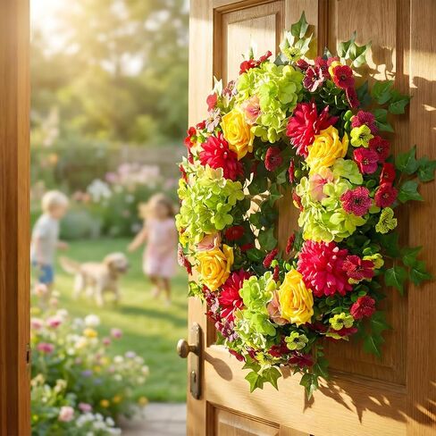 مارتين مول اكاليل الربيع للباب الأمامي 24 بوصه كبيره الربيع الصيف باب اكليلا نابض بالحياة الملونة الكوبية روز اكاليل الزهور الاصطناعية اكليلا من الزهور للداخلية في الهواء الطلق جدار مزرعة الشرفة نافذة الديكور in Kuwait