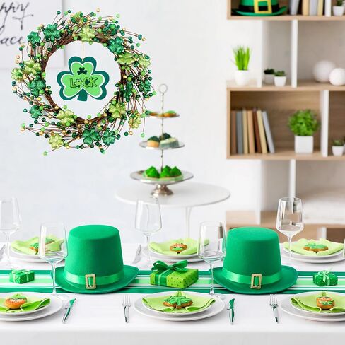 St. Patrick's Day Shamrocks Wreath for Front Door, 18Inch Artificial Glitter Berries Wreath Large Luck Wood Sign for Irish St. Patrick's Day Decorations Wall Home Decor Irish Party Decor Gifts in Saudi Arabia