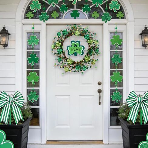 St. Patrick's Day Shamrocks Wreath for Front Door, 18Inch Artificial Glitter Berries Wreath Large Luck Wood Sign for Irish St. Patrick's Day Decorations Wall Home Decor Irish Party Decor Gifts in Saudi Arabia