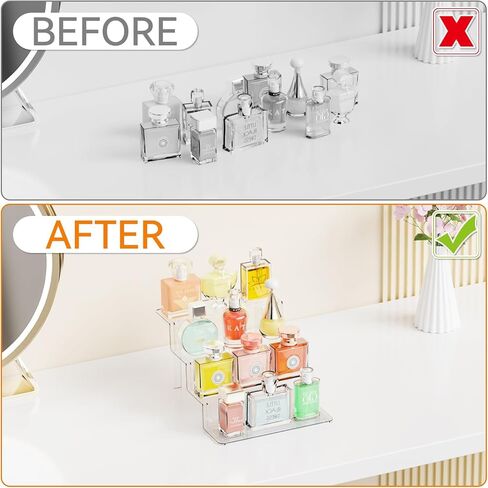 Yieach 4 طبقات من الأكريليك الشفاف، منظم عطور كبير 9 بوصة، حامل كولونج ورافعات كب كيك، حامل عرض أكريليك متدرج للشخصية، فانكو بوب، الطعام، الشمعة، عرض العطر، رف كولونيا in Kuwait