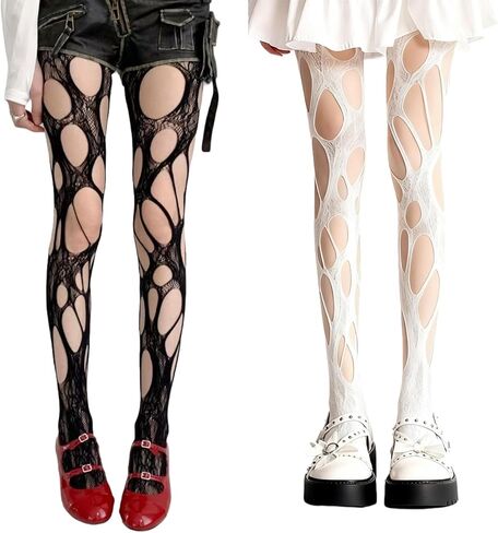 ZGMYC 2 Pack Ripped Fishnet Tights Gothic Pantyhose Stockings Sexy Mesh Irregular Hole Stockings Halloween Accessories in Saudi Arabia
