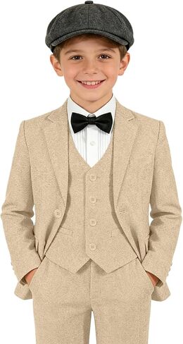 الأولاد بدلة تويد 3 قطع مجموعة الرجعية متعرجة سليم صالح الاطفال الدعاوى لصبي بدل زفاف رسمية للأطفال ملابس الملابس in Kuwait