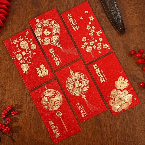 مظاريف حمراء للعام الصيني الجديد للحصان 2026، 18 قطعة (3 أنماط، 6 تصميمات مختلفة لكل نمط)، زينة السنة القمرية الجديدة، هدايا لوازم حفلات رأس السنة الجديدة، مظاريف نقود هونغ باو للنقود in Kuwait