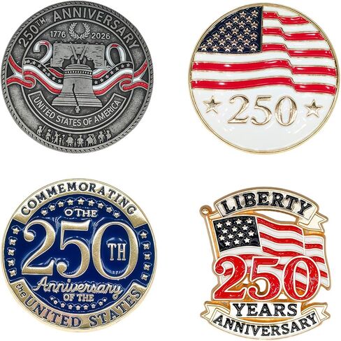 4 قطع من دبابيس الذكرى السنوية الـ 250 لأمريكا في الولايات المتحدة الأمريكية 250 عامًا من دبابيس طية صدر السترة التذكارية من المينا 1776-2026 شارة معدنية بأزرار للتذكار وهدية عيد الاستقلال الوطني in Kuwait