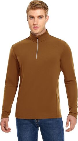 Mens 100% Merino Wool Long Sleeve Quarter Zip Midweight Base Layer for Ski in Kuwait