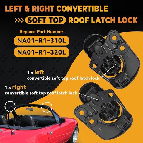 قفل مزلاج سقف قابل للتحويل ناعم من اليسار واليمين مناسب لـ 1990-2003 Mazda Miata مجموعة أقفال مزلاج علوية، زوج واحد NA01-R1-310L NA01-R1-320L in Kuwait