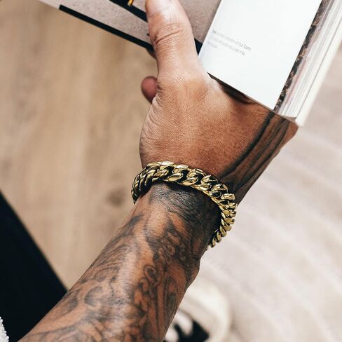 CG&KYGG سوار كوبي مطلي بالذهب 12 مم 18 مم 14 قيراط للرجال، قلادة سلسلة من الفولاذ المقاوم للصدأ 316L مكتنزة للنساء، هدية لعيد الميلاد والعطلات (عبوة رقيقة، مشبك أمان مزدوج مع ختم 14 قيراط) in Kuwait