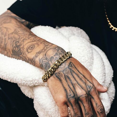 CG&KYGG سوار كوبي مطلي بالذهب 12 مم 18 مم 14 قيراط للرجال، قلادة سلسلة من الفولاذ المقاوم للصدأ 316L مكتنزة للنساء، هدية لعيد الميلاد والعطلات (عبوة رقيقة، مشبك أمان مزدوج مع ختم 14 قيراط) in Kuwait