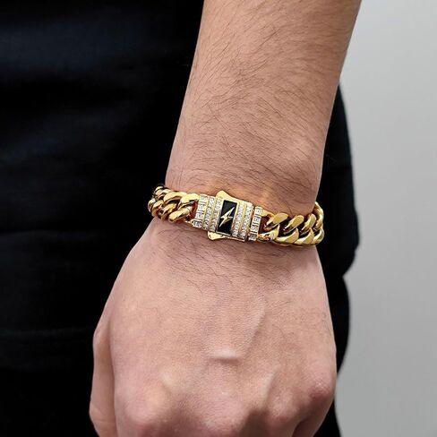 Men's 18K Gold Solid Cuban Bracelet for Husband,Fashion Hip Hop Tennis Bracelet， Father, and Son Christmas, Thanksgiving, Birthday Gift in Saudi Arabia
