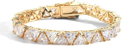 Solid Gold over S925 Sterling Silver 9mm Triangular Moissanite Tennis Bracelet, Angular Streetwear, Geometric Gift for Men in Kuwait