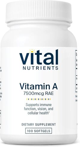 Vital Nutrients - Vitamin A (from Fish Liver Oil) - Supports Immune Function and Vision - 100 Softgels per Bottle - 7500 mcg RAE in Saudi Arabia