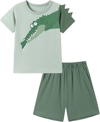 HILEELANG Toddler Boy Summer Outfit Set 2 Piece Short Sleeve T Shirt and Short Soft Breathable Cotton Clothing Sets 2-7T in Saudi Arabia