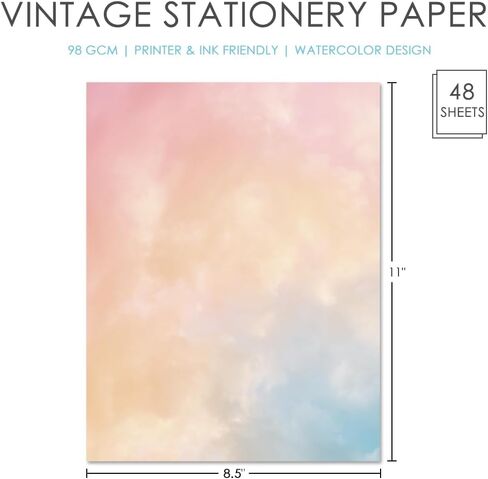 Stationary Paper 48 Pack of Watercolor Letter Writing Paper, Decorative Printer Stationery Sheets with Assorted Designs - Double-sided Printing - 8.5 x 11 Inch in Saudi Arabia