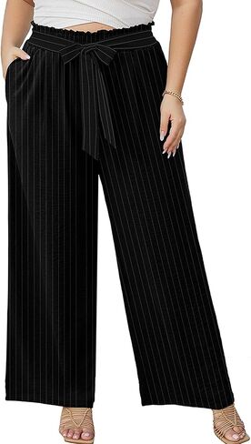 AusLook Women's Plus Size Wide Leg Lounge Pants with Pockets High Waisted Palazzo Adjustable Tie Knot Trousers in Saudi Arabia