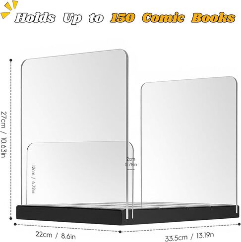 Comic Book Storage Holder，Wood Comic Book Case with three acrylic dividers，Acrylic Comics Book Box，Bin & Organizer，Stores Up To 150 Comics (Black) in Kuwait
