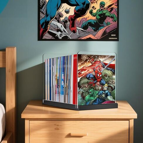 Comic Book Storage Holder，Wood Comic Book Case with three acrylic dividers，Acrylic Comics Book Box，Bin & Organizer，Stores Up To 150 Comics (Black) in Kuwait