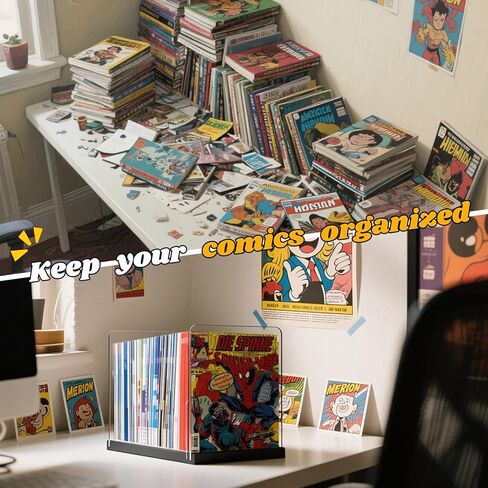 Comic Book Storage Holder，Wood Comic Book Case with three acrylic dividers，Acrylic Comics Book Box，Bin & Organizer，Stores Up To 150 Comics (Black) in Kuwait