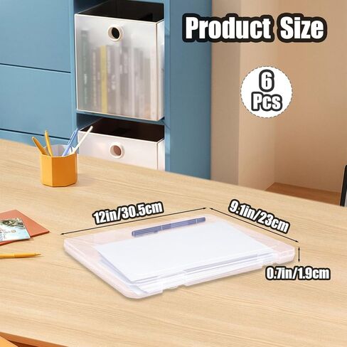 6 عبوات من حافظة المشروعات النحيفة، صندوق تخزين ملفات بلاستيكي مقاس 12 × 9 بوصة مع مزلاج سريع، منظم مستندات شفاف محمول لأوراق A4 والصور والمجلات وألعاب الطاولة والألغاز - حاوية سجل القصاصات قابلة للتكديس in Kuwait