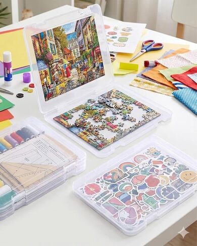 6 عبوات من حافظة المشروعات النحيفة، صندوق تخزين ملفات بلاستيكي مقاس 12 × 9 بوصة مع مزلاج سريع، منظم مستندات شفاف محمول لأوراق A4 والصور والمجلات وألعاب الطاولة والألغاز - حاوية سجل القصاصات قابلة للتكديس in Kuwait