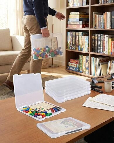 6 عبوات من حافظة المشروعات النحيفة، صندوق تخزين ملفات بلاستيكي مقاس 12 × 9 بوصة مع مزلاج سريع، منظم مستندات شفاف محمول لأوراق A4 والصور والمجلات وألعاب الطاولة والألغاز - حاوية سجل القصاصات قابلة للتكديس in Kuwait