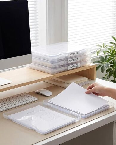 6 عبوات من حافظة المشروعات النحيفة، صندوق تخزين ملفات بلاستيكي مقاس 12 × 9 بوصة مع مزلاج سريع، منظم مستندات شفاف محمول لأوراق A4 والصور والمجلات وألعاب الطاولة والألغاز - حاوية سجل القصاصات قابلة للتكديس in Kuwait