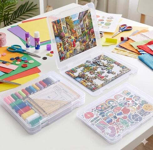 6 عبوات من حافظة المشروعات النحيفة، صندوق تخزين ملفات بلاستيكي مقاس 12 × 9 بوصة مع مزلاج سريع، منظم مستندات شفاف محمول لأوراق A4 والصور والمجلات وألعاب الطاولة والألغاز - حاوية سجل القصاصات قابلة للتكديس in Kuwait