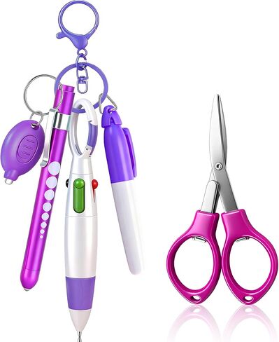 مجموعة أقلام ممرضة مكونة من 7 قطع، وإكسسوارات شارة ممرضة، مع قلم تحديد دائم، وقلم حبر جاف قابل للسحب، ومقص قابل للطي، وسلسلة مفاتيح بمصباح LED، ومشبك سلسلة مفاتيح in Kuwait