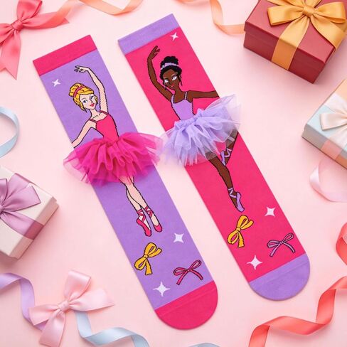 Crazy Socks for Kids Funny Silly Knee High Socks with 3D Ballet Skirt, Gift for Girls Women Dancing School Wear in Saudi Arabia