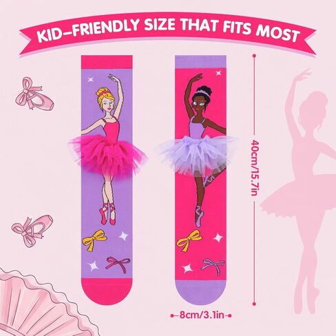 Crazy Socks for Kids Funny Silly Knee High Socks with 3D Ballet Skirt, Gift for Girls Women Dancing School Wear in Saudi Arabia