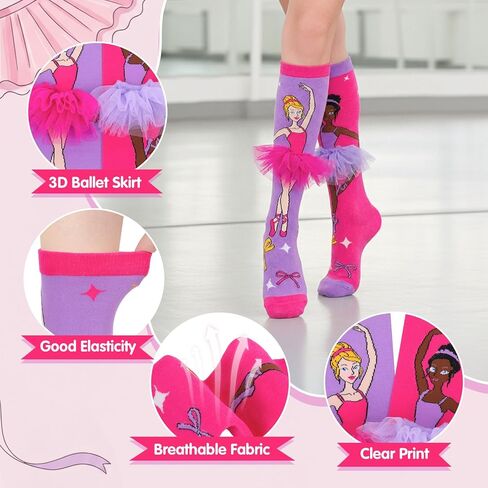 Crazy Socks for Kids Funny Silly Knee High Socks with 3D Ballet Skirt, Gift for Girls Women Dancing School Wear in Saudi Arabia