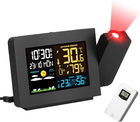 Projection Alarm Clock with Weather Station, Atomic Alarm Clocks for Bedrooms, Radio Control Clock with WWVB Function Dual Alarms Snooze Outdoor Wireless Temperature Humidity Sensor in Saudi Arabia