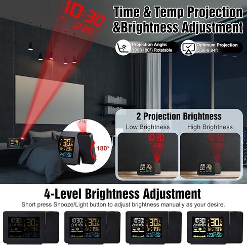Projection Alarm Clock with Weather Station, Atomic Alarm Clocks for Bedrooms, Radio Control Clock with WWVB Function Dual Alarms Snooze Outdoor Wireless Temperature Humidity Sensor in Saudi Arabia