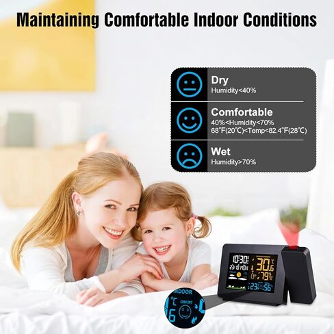 Projection Alarm Clock with Weather Station, Atomic Alarm Clocks for Bedrooms, Radio Control Clock with WWVB Function Dual Alarms Snooze Outdoor Wireless Temperature Humidity Sensor in Saudi Arabia