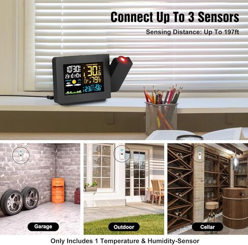 Projection Alarm Clock with Weather Station, Atomic Alarm Clocks for Bedrooms, Radio Control Clock with WWVB Function Dual Alarms Snooze Outdoor Wireless Temperature Humidity Sensor in Saudi Arabia