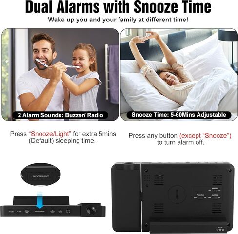 Projection Alarm Clock with Weather Station, Atomic Alarm Clocks for Bedrooms, Radio Control Clock with WWVB Function Dual Alarms Snooze Outdoor Wireless Temperature Humidity Sensor in Saudi Arabia