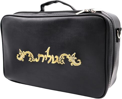 حقيبة تاليت وتفيلين لشال الصلاة اليهودي | تصميم كلاسيكي باللون الأسود من الجلد الصناعي المطرز بسحاب | تتضمن مقبض حمل وحزام حمل| 4.3 بوصة عرض × 7.9 بوصة ارتفاع × 11.8 بوصة in Kuwait