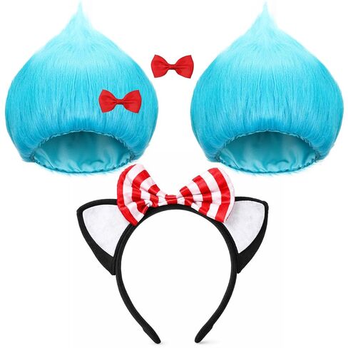 Zeyune 5pcs Blue Funny Hair Wigs, Cat Ears Headband with Striped Bows, Red Bows for Reading Week Halloween Costume Cosplay in Saudi Arabia