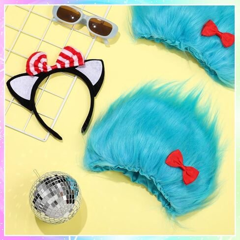 Zeyune 5pcs Blue Funny Hair Wigs, Cat Ears Headband with Striped Bows, Red Bows for Reading Week Halloween Costume Cosplay in Saudi Arabia