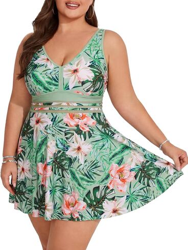 Hanna Nikole Womens Plus Size Swimsuit Tummy Control 2 Piece Bathing Suits V Neck Ruffle Swimdress Swimwear Rose Gradient 20W in Saudi Arabia
