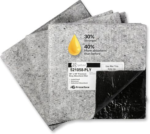 سجادة Spilfyter Universal ماصة مع دعامة من البوليستر، متجر 28 بوصة × 58 بوصة، سجادة ميكانيكية ومرآب تمتص الزيت والمبردات والمذيبات والماء والسوائل الأخرى - عبوة من 5 قطع in Kuwait