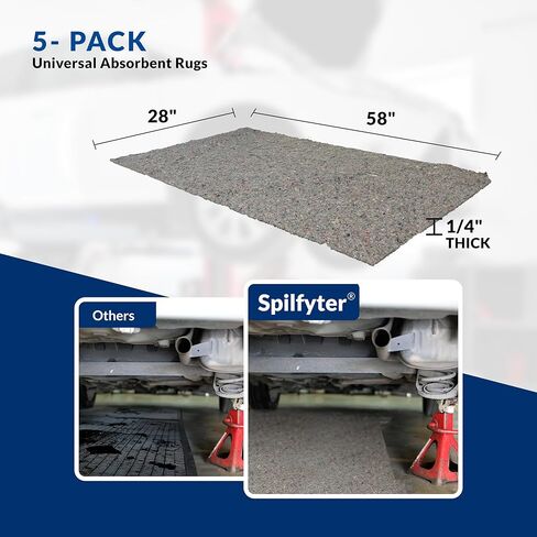 سجادة Spilfyter Universal ماصة مع دعامة من البوليستر، متجر 28 بوصة × 58 بوصة، سجادة ميكانيكية ومرآب تمتص الزيت والمبردات والمذيبات والماء والسوائل الأخرى - عبوة من 5 قطع in Kuwait