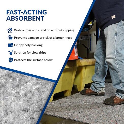 سجادة Spilfyter Universal ماصة مع دعامة من البوليستر، متجر 28 بوصة × 58 بوصة، سجادة ميكانيكية ومرآب تمتص الزيت والمبردات والمذيبات والماء والسوائل الأخرى - عبوة من 5 قطع in Kuwait