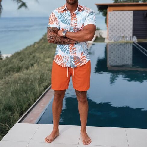 Men Bohemian Polo Shirt and Shorts Set 2 Piece Summer Outfits Short Sleeve Track Suit in Saudi Arabia